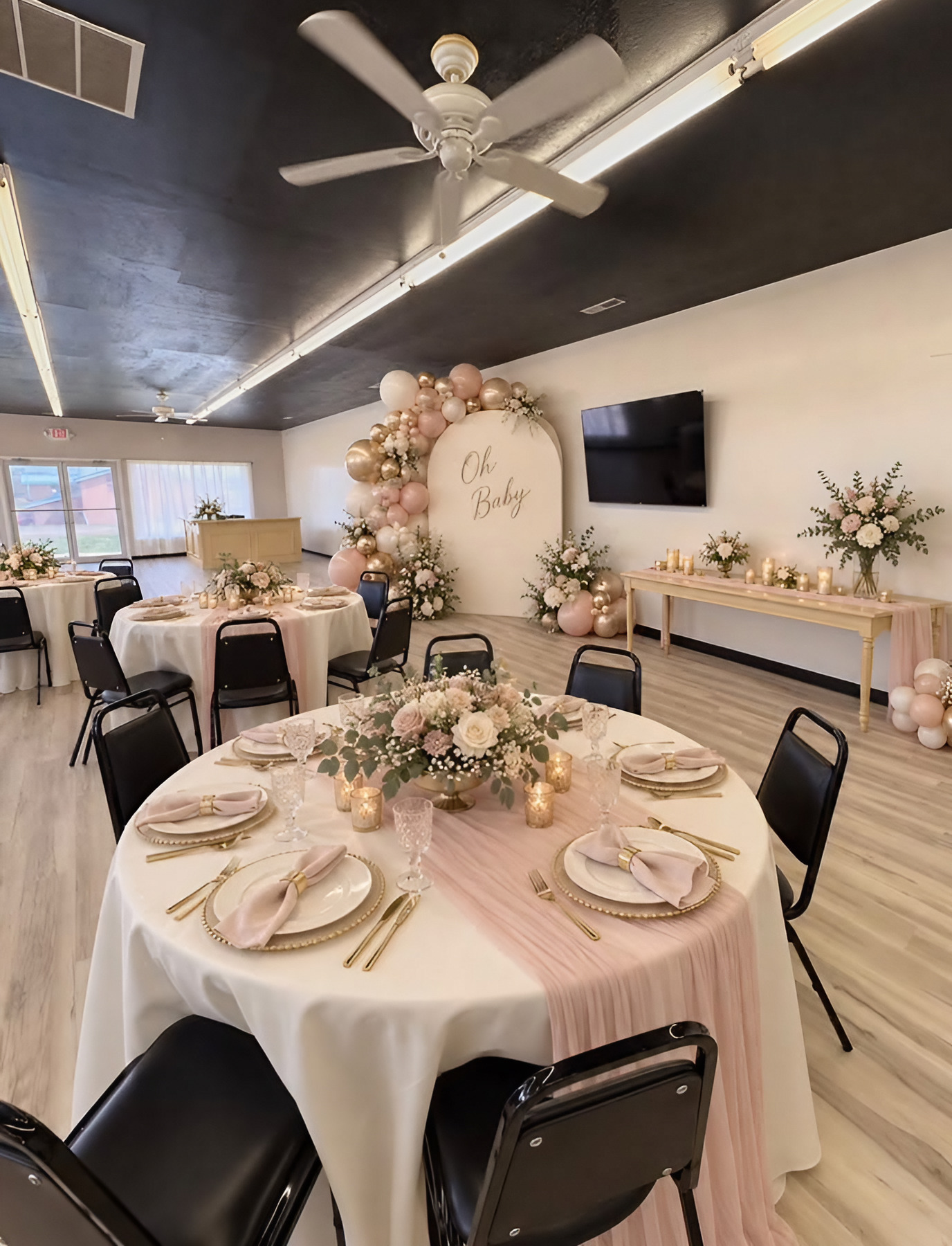Tables set for a shower